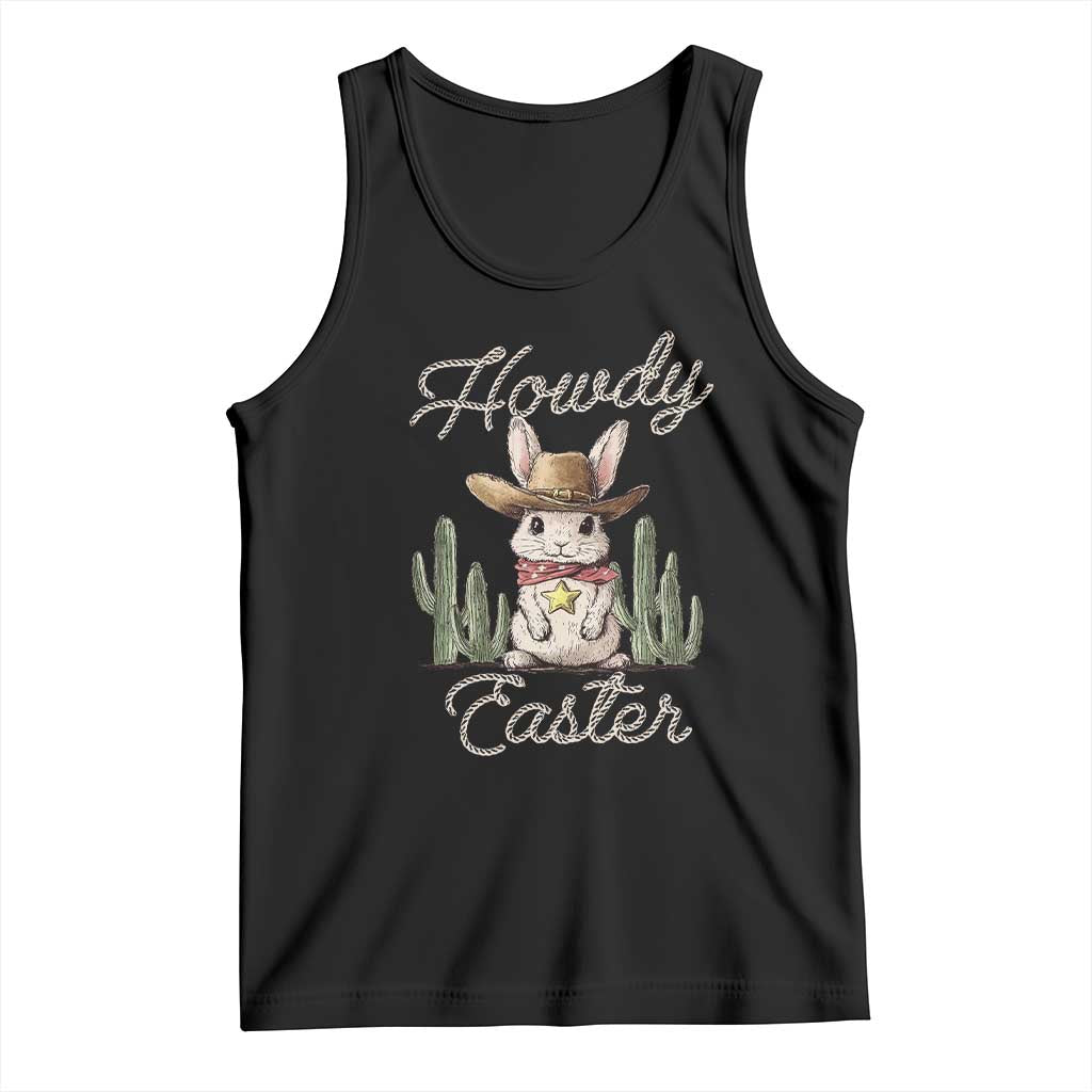 Funny Western Easter Day Tank Top Howdy Easter Country Cowboy Bunny TS11 Black Print Your Wear