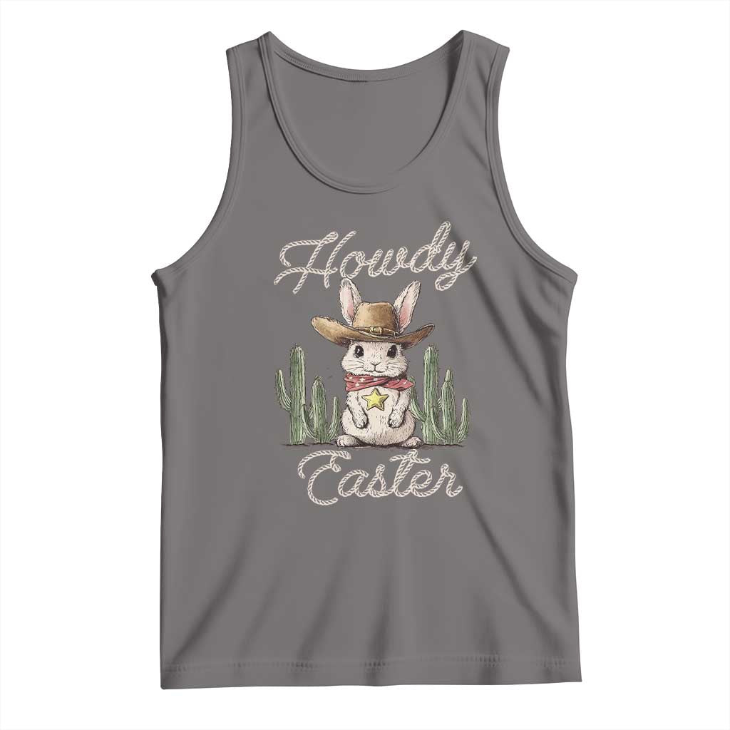 Funny Western Easter Day Tank Top Howdy Easter Country Cowboy Bunny TS11 Deep Heather Print Your Wear
