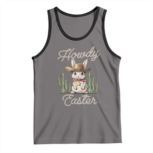 Funny Western Easter Day Tank Top Howdy Easter Country Cowboy Bunny TS11 Deep Heather Black Print Your Wear