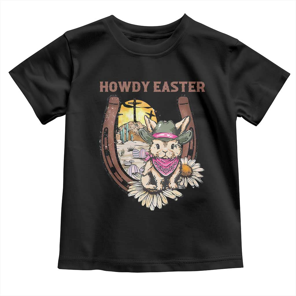 Funny Western Easter Day Toddler T Shirt Howdy Easter Country Cowboy Bunny Horseshoe TS11 Black Print Your Wear
