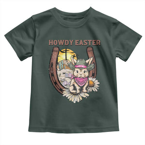 Funny Western Easter Day Toddler T Shirt Howdy Easter Country Cowboy Bunny Horseshoe TS11 Dark Forest Green Print Your Wear