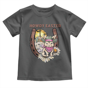 Funny Western Easter Day Toddler T Shirt Howdy Easter Country Cowboy Bunny Horseshoe TS11 Dark Heather Print Your Wear