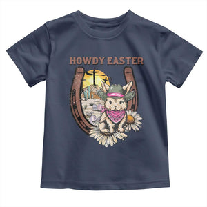 Funny Western Easter Day Toddler T Shirt Howdy Easter Country Cowboy Bunny Horseshoe TS11 Navy Print Your Wear