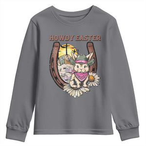 Funny Western Easter Day Youth Sweatshirt Howdy Easter Country Cowboy Bunny Horseshoe TS11 Charcoal Print Your Wear