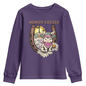 Funny Western Easter Day Youth Sweatshirt Howdy Easter Country Cowboy Bunny Horseshoe TS11 Purple Print Your Wear