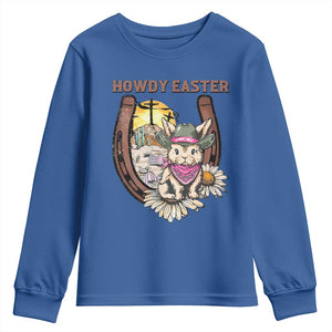 Funny Western Easter Day Youth Sweatshirt Howdy Easter Country Cowboy Bunny Horseshoe TS11 Royal Blue Print Your Wear