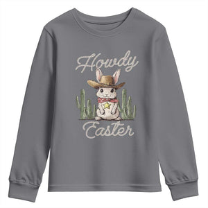 Funny Western Easter Day Youth Sweatshirt Howdy Easter Country Cowboy Bunny TS11 Charcoal Print Your Wear