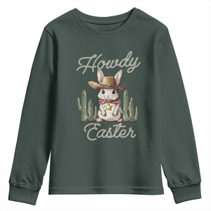 Funny Western Easter Day Youth Sweatshirt Howdy Easter Country Cowboy Bunny TS11 Dark Forest Green Print Your Wear
