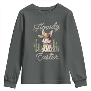Funny Western Easter Day Youth Sweatshirt Howdy Easter Country Cowboy Bunny TS11 Dark Heather Print Your Wear