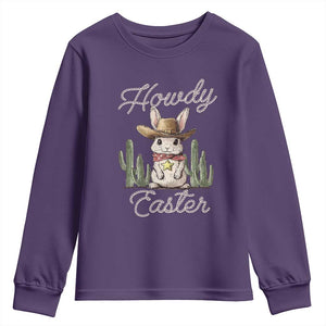 Funny Western Easter Day Youth Sweatshirt Howdy Easter Country Cowboy Bunny TS11 Purple Print Your Wear