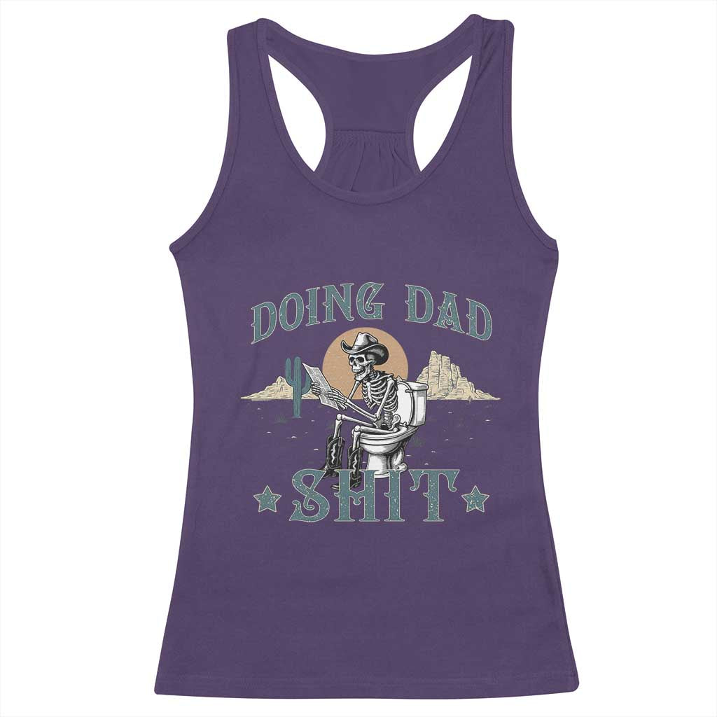 Funny Western Father Doing Dad Shit Racerback Tank Top Cowboy Skeleton Toilet Dad Jokes Father's Day TS11 Purple Print Your Wear