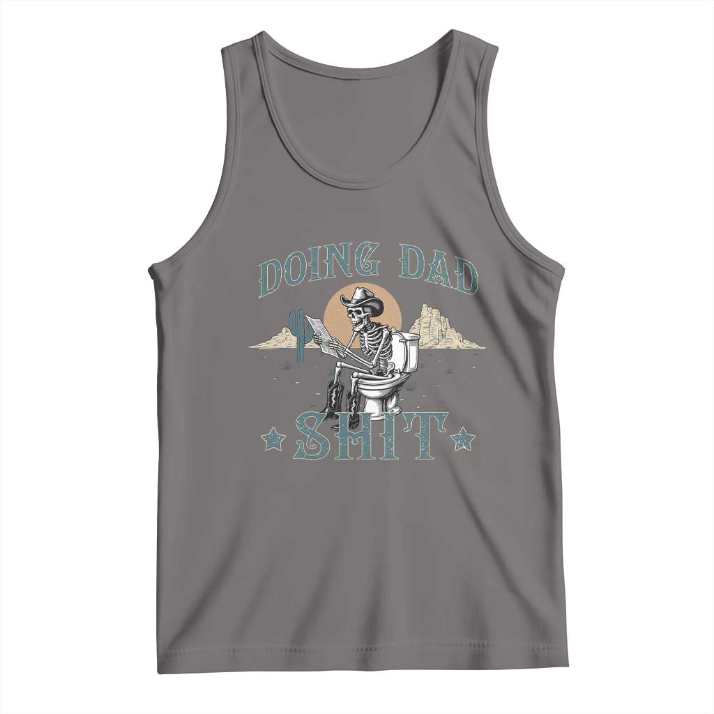 Funny Western Father Doing Dad Shit Tank Top Cowboy Skeleton Toilet Dad Jokes Father's Day TS11 Deep Heather Print Your Wear