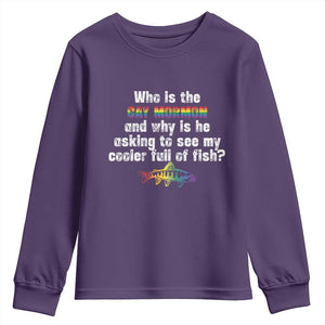 Funny Who Is The Gay Mormon And Why Is He Asking To See My Cooler Full Of Fish Youth Sweatshirt LGBT Rainbow Fish TS11 Purple Print Your Wear