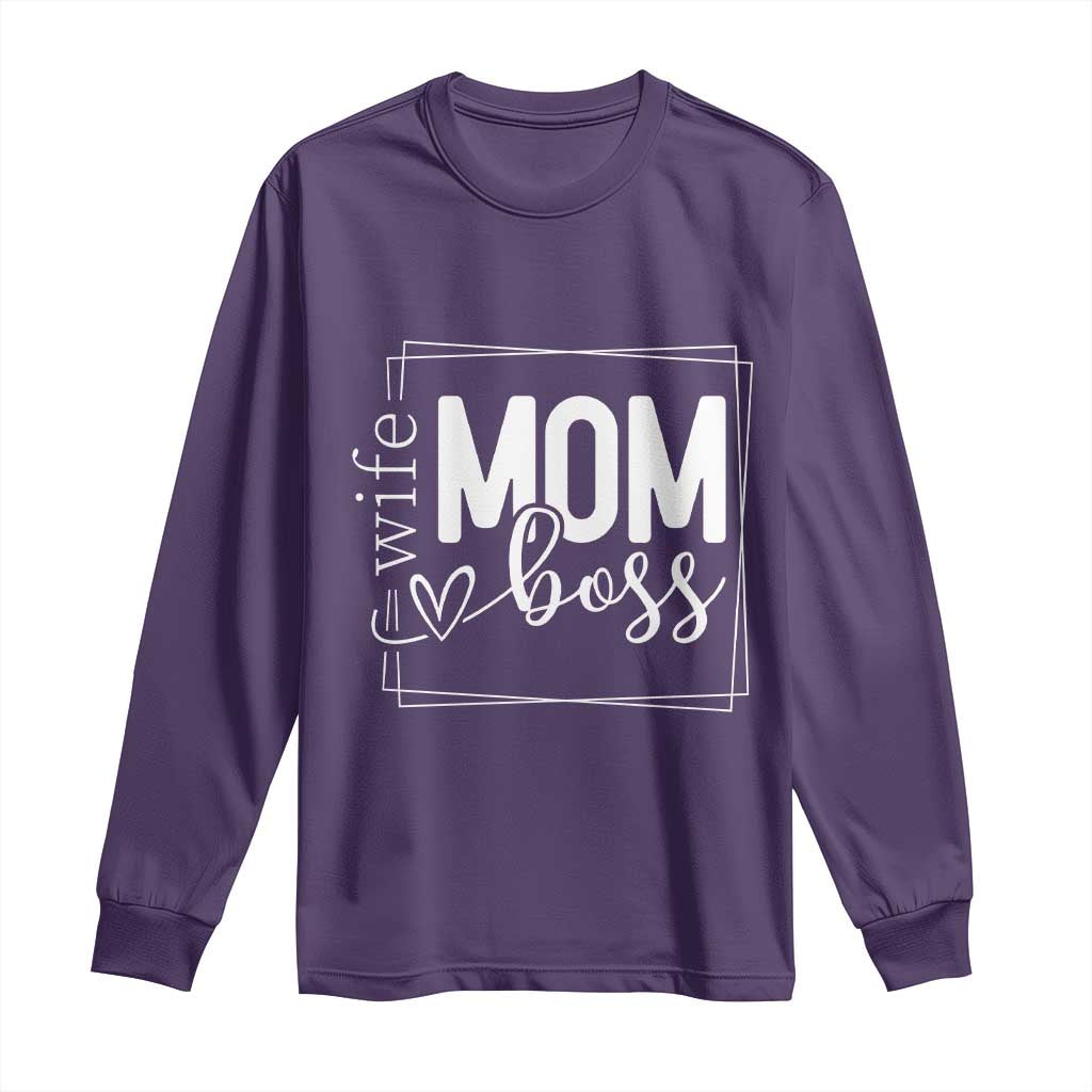 Funny Wife Mom Boss Long Sleeve Shirt Motherhood Mother's Day TS11 Purple Print Your Wear