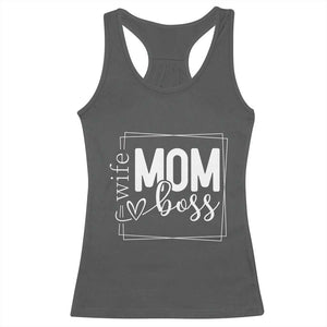 Funny Wife Mom Boss Racerback Tank Top Motherhood Mother's Day TS11 Dark Heather Print Your Wear