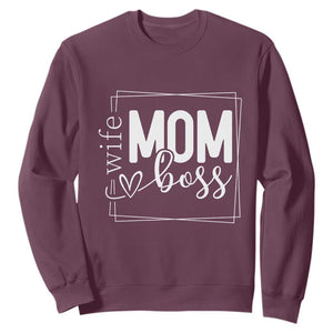 Funny Wife Mom Boss Sweatshirt Motherhood Mother's Day TS11 Maroon Print Your Wear