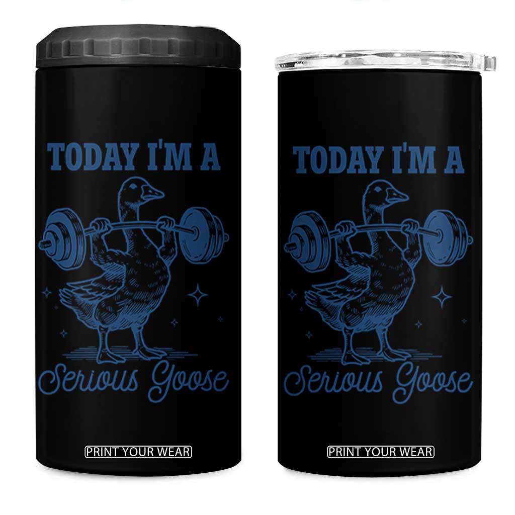 Funny Workout Silly Goose 4 in 1 Can Cooler Tumbler Today I'm A Serious Goose Lifting Weights Gym TS02 One Size: 16 oz Black Print Your Wear