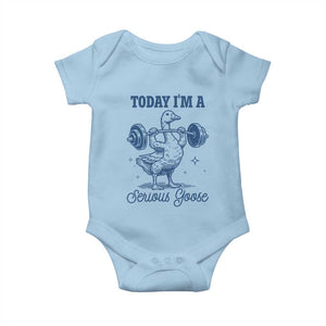 Funny Workout Silly Goose Baby Onesie Today I'm A Serious Goose Lifting Weights Gym TS02 Light Blue Print Your Wear