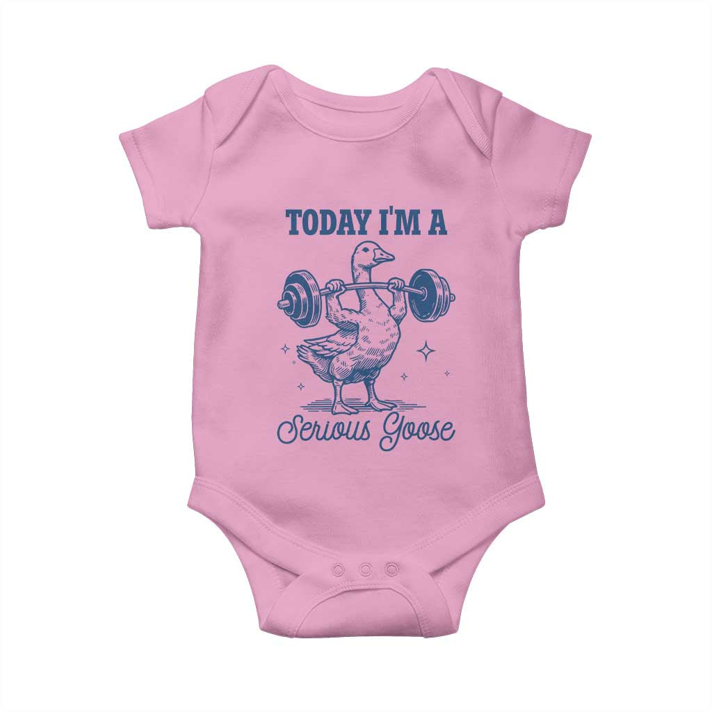 Funny Workout Silly Goose Baby Onesie Today I'm A Serious Goose Lifting Weights Gym TS02 Light Pink Print Your Wear
