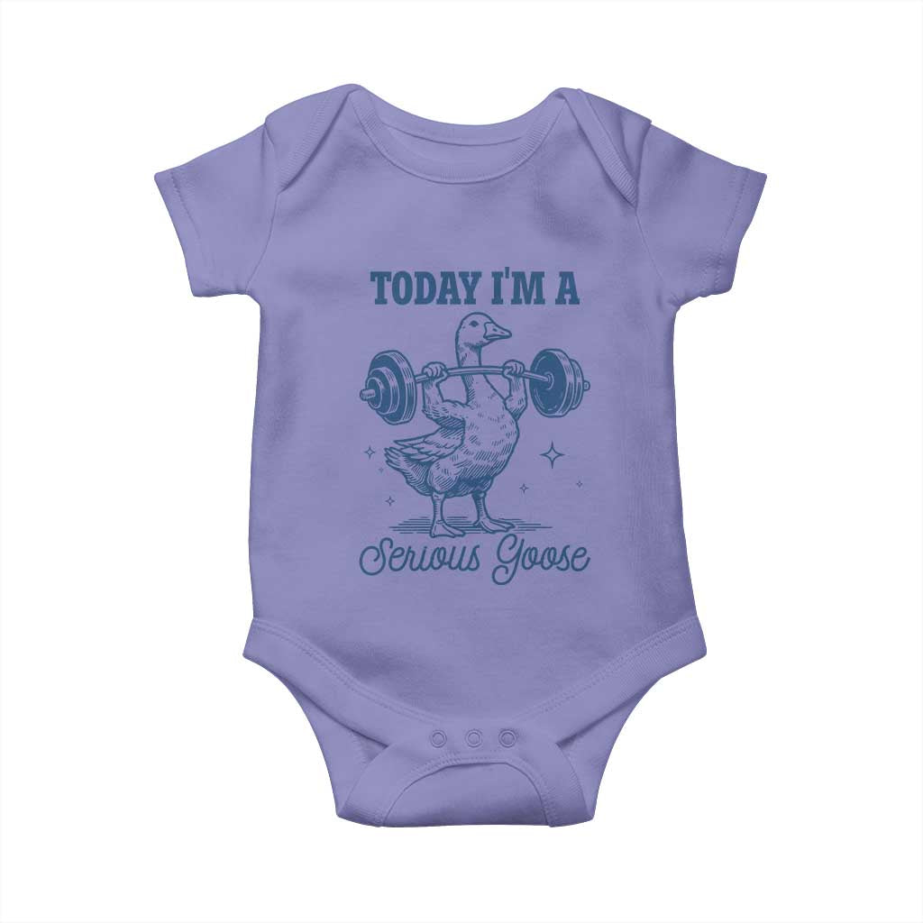 Funny Workout Silly Goose Baby Onesie Today I'm A Serious Goose Lifting Weights Gym TS02 Violet Print Your Wear