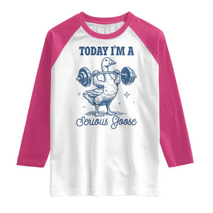 Funny Workout Silly Goose Raglan Shirt Today I'm A Serious Goose Lifting Weights Gym TS02 White Heliconia Print Your Wear