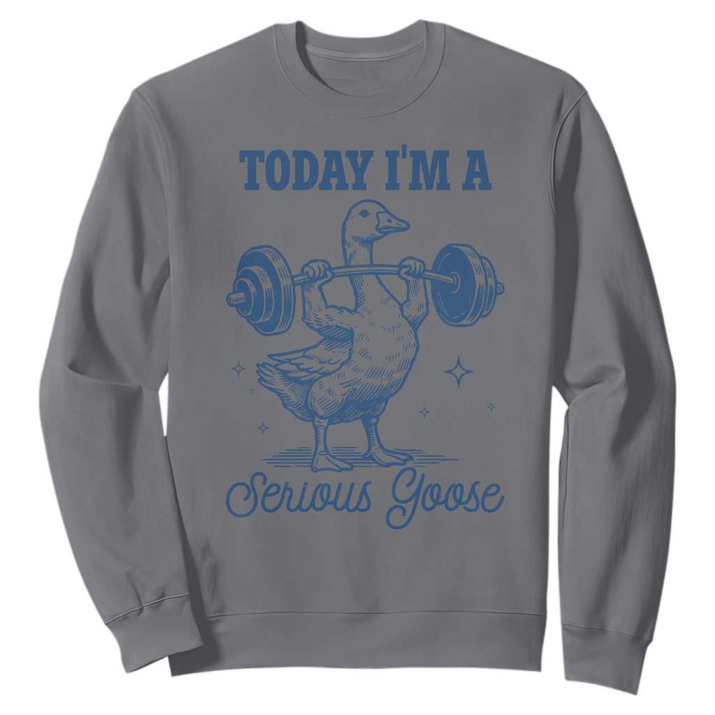 Funny Workout Silly Goose Sweatshirt Today I'm A Serious Goose Lifting Weights Gym TS02 Charcoal Print Your Wear