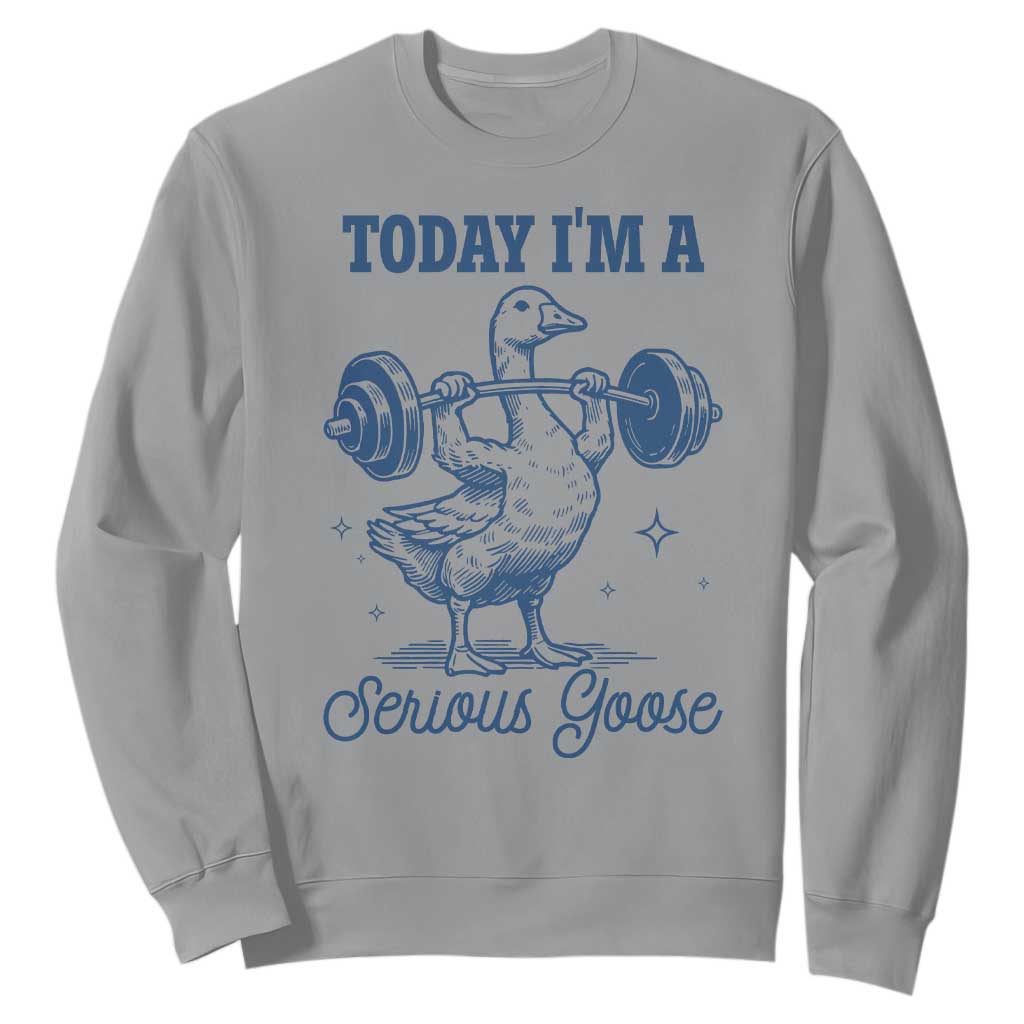 Funny Workout Silly Goose Sweatshirt Today I'm A Serious Goose Lifting Weights Gym TS02 Sport Gray Print Your Wear