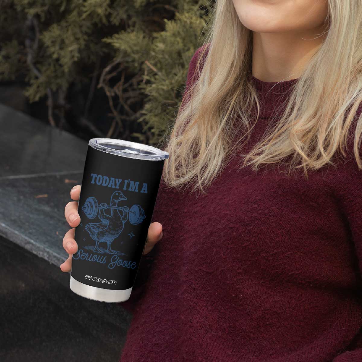 Funny Workout Silly Goose Tumbler Cup Today I'm A Serious Goose Lifting Weights Gym TS02 Print Your Wear