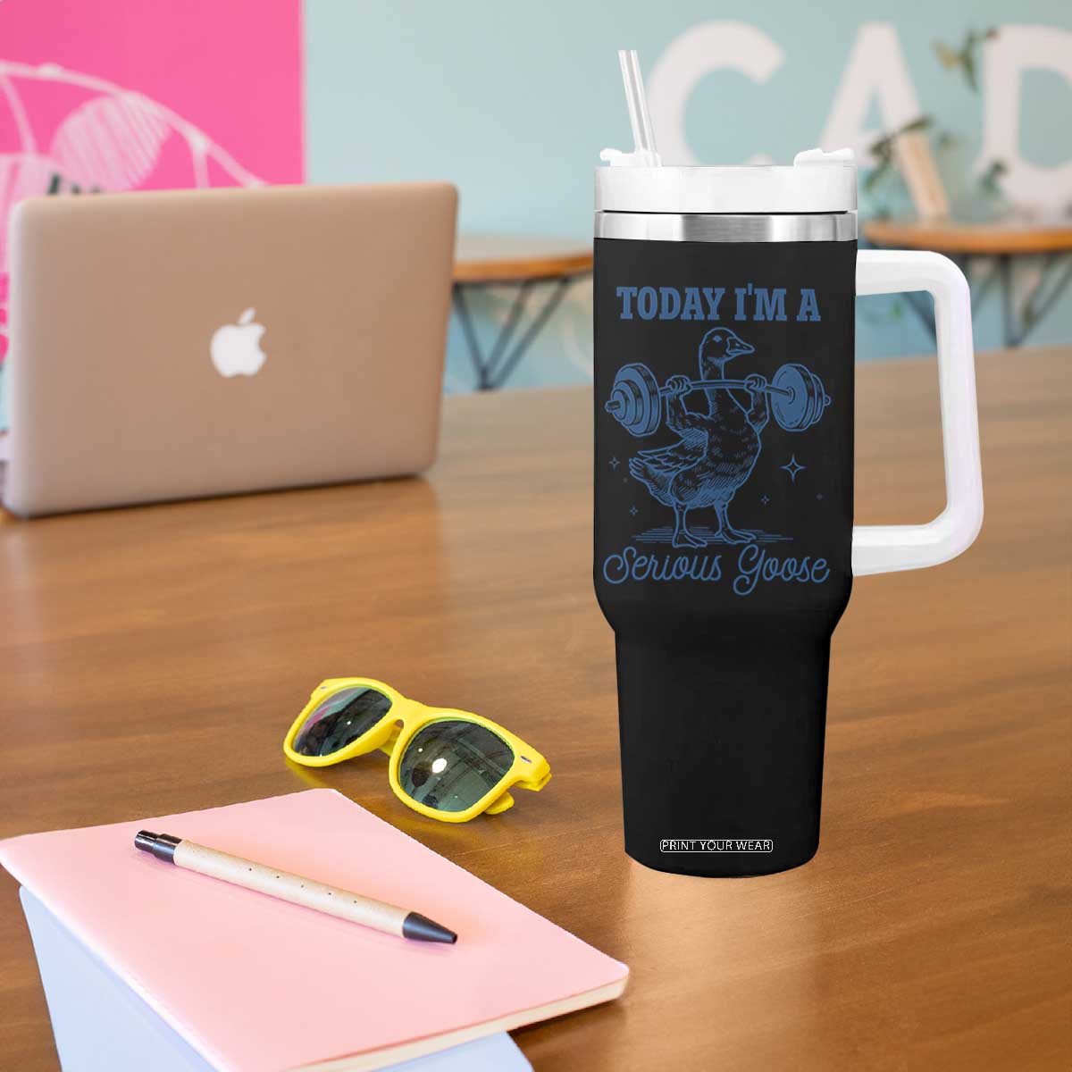 Funny Workout Silly Goose Tumbler With Handle Today I'm A Serious Goose Lifting Weights Gym TS02 Print Your Wear