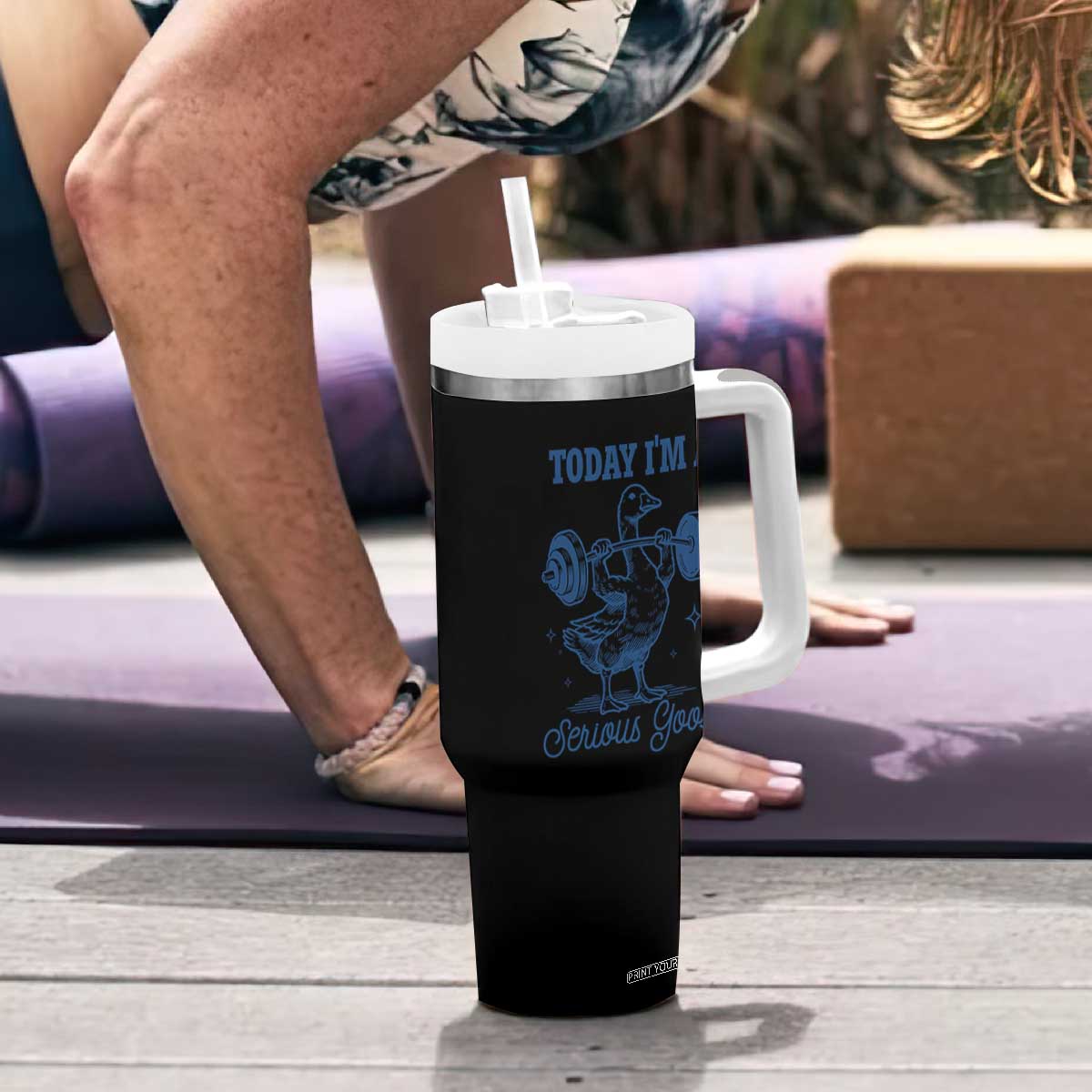 Funny Workout Silly Goose Tumbler With Handle Today I'm A Serious Goose Lifting Weights Gym TS02 Print Your Wear