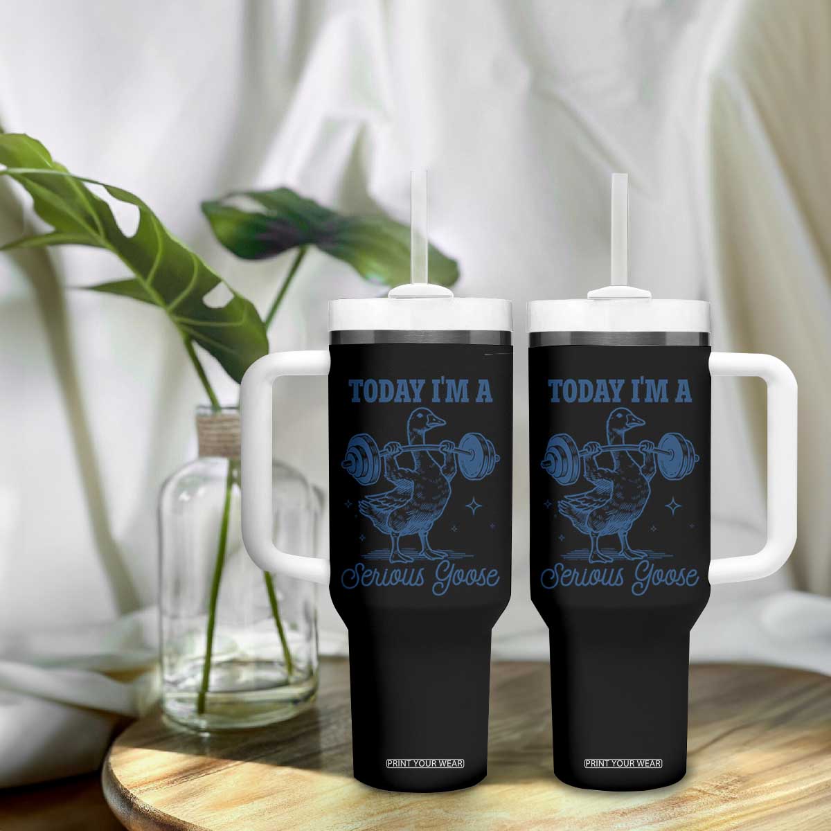 Funny Workout Silly Goose Tumbler With Handle Today I'm A Serious Goose Lifting Weights Gym TS02 Print Your Wear