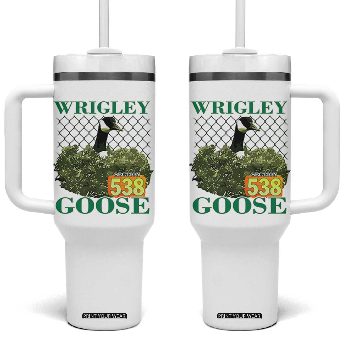 Funny Wrigley Goose Tumbler With Handle Section 538 Chicago TS02 One Size: 40 oz White Print Your Wear