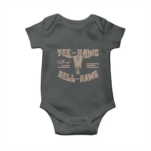 Funny Yee Haws And Hell Naws Baby Onesie Western Country Cowboy Longhorn Skull TS11 Dark Heather Print Your Wear