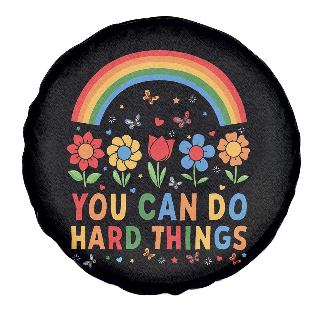 Funny You Can Do Hard Things Spare Tire Cover Motivational Quote Flowers Rainbow TS11 Print Your Wear