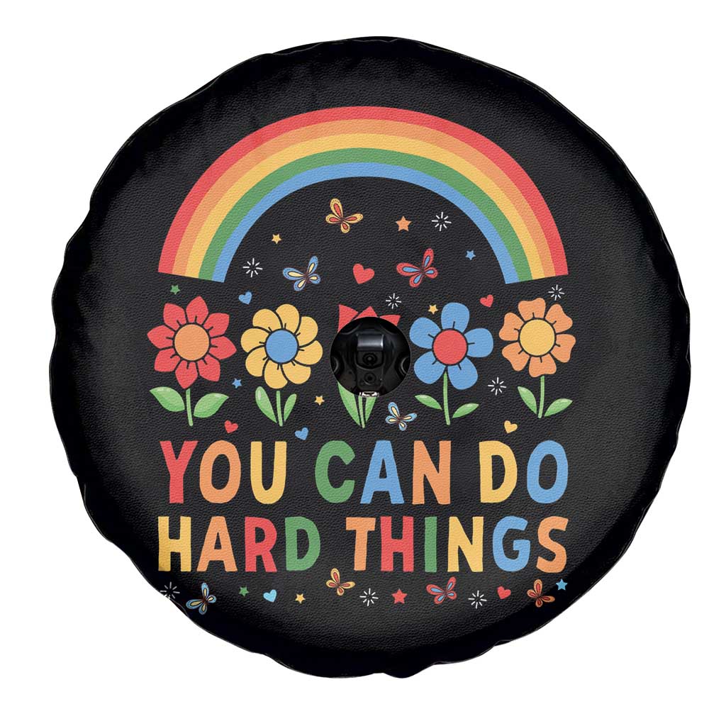 Funny You Can Do Hard Things Spare Tire Cover Motivational Quote Flowers Rainbow TS11 Print Your Wear