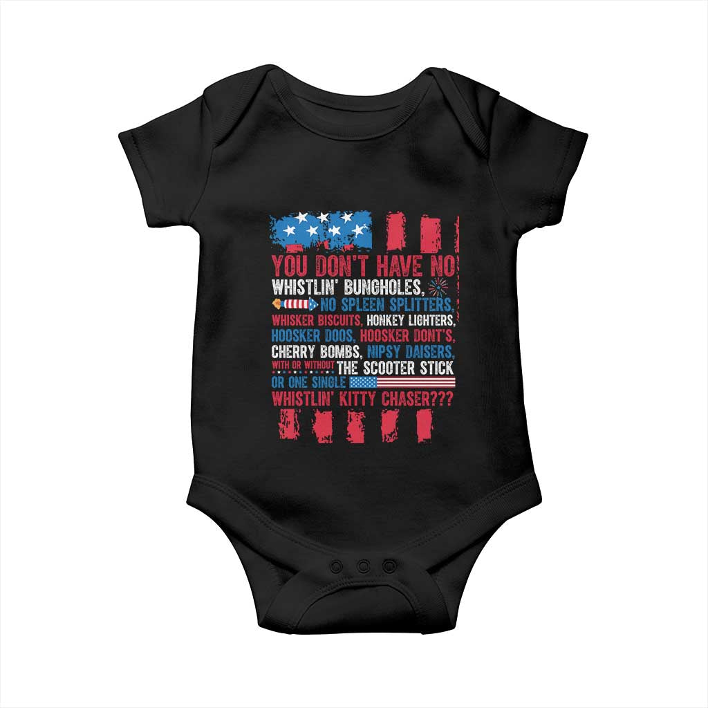 Funny You Dont Have No Whistlin Bugholes Baby Onesie 4th Of July American Flag TS11 Black Print Your Wear