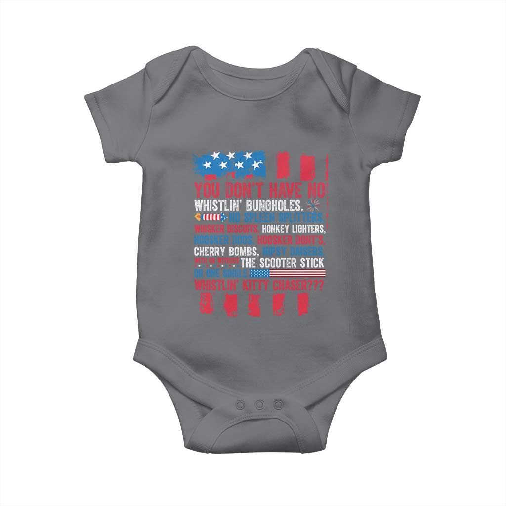 Funny You Dont Have No Whistlin Bugholes Baby Onesie 4th Of July American Flag TS11 Charcoal Print Your Wear