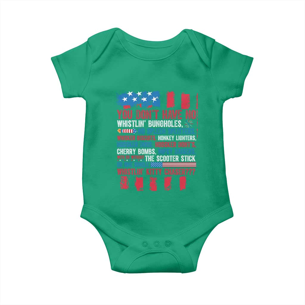 Funny You Dont Have No Whistlin Bugholes Baby Onesie 4th Of July American Flag TS11 Irish Green Print Your Wear
