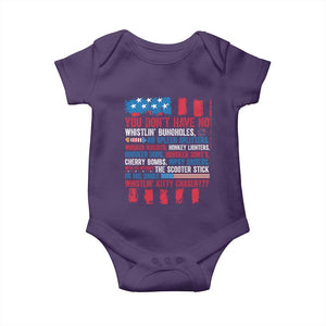 Funny You Dont Have No Whistlin Bugholes Baby Onesie 4th Of July American Flag TS11 Purple Print Your Wear
