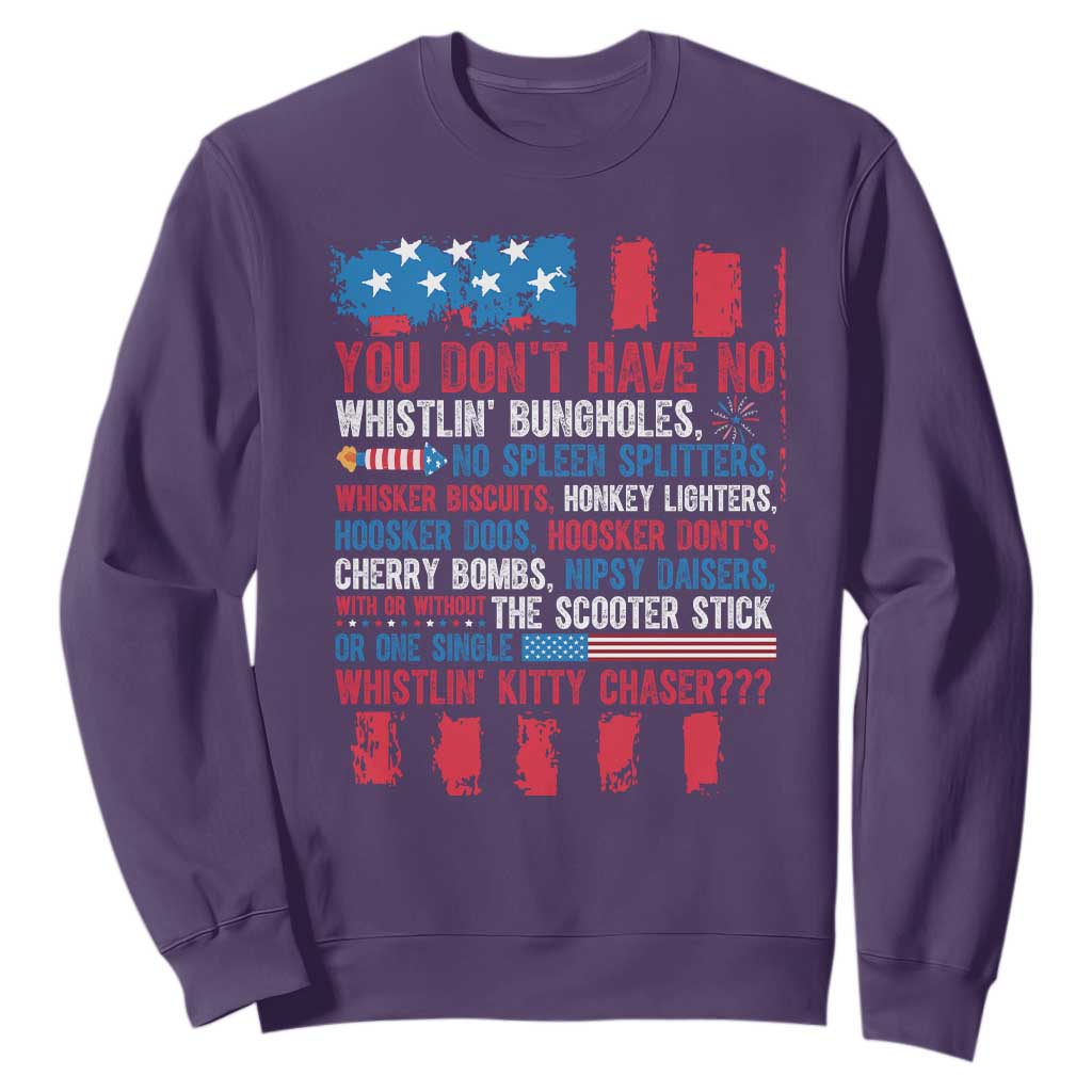 Funny You Dont Have No Whistlin Bugholes Sweatshirt 4th Of July American Flag TS11 Purple Print Your Wear