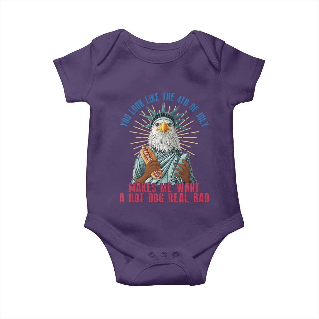 Funny You Look Like The 4th Of July Makes Me Want A Hot Dog Real Bad Baby Onesie Eagle Statue Of Liberty TS11 Purple Print Your Wear