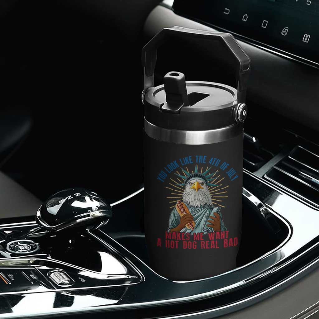 Funny You Look Like The 4th Of July Makes Me Want A Hot Dog Real Bad Flip Straw Tumbler Eagle Statue Of Liberty TS11 Print Your Wear