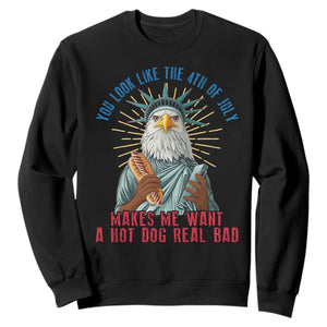 Funny You Look Like The 4th Of July Makes Me Want A Hot Dog Real Bad Sweatshirt Eagle Statue Of Liberty TS11 Black Print Your Wear
