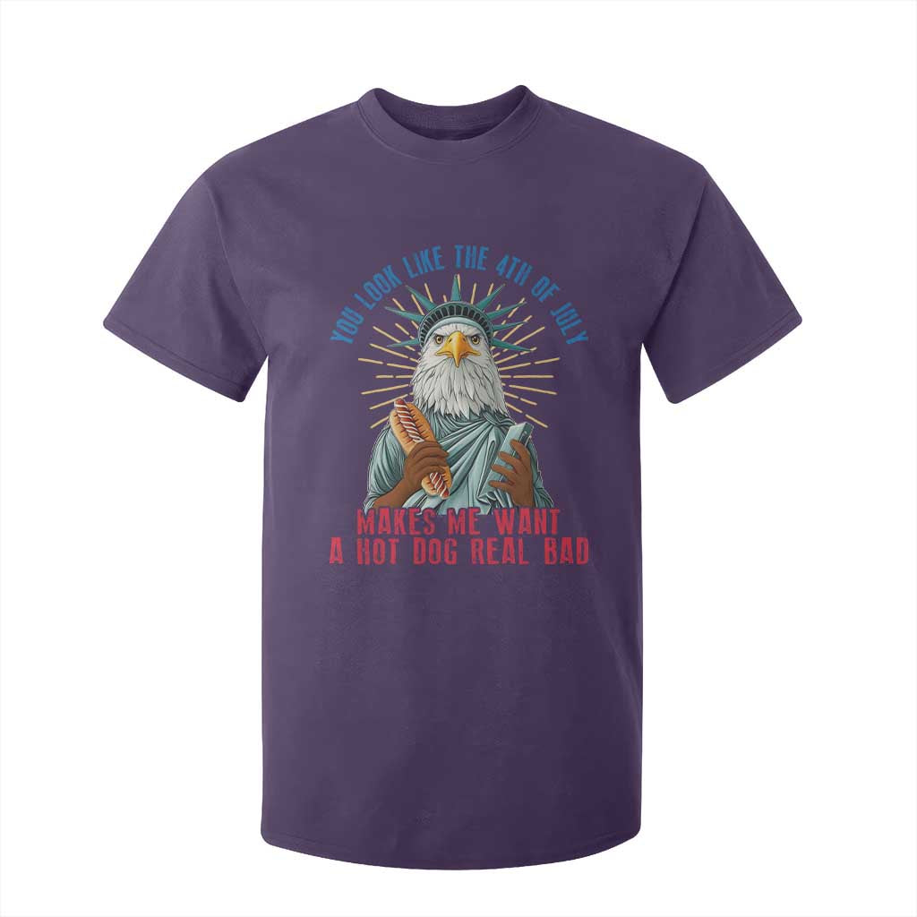 Funny You Look Like The 4th Of July Makes Me Want A Hot Dog Real Bad T Shirt For Kid Eagle Statue Of Liberty TS11 Purple Print Your Wear