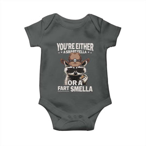 Funny You're Either A Smart Fella Or A Fart Smella Baby Onesie Cowboy Racoon TS11 Dark Heather Print Your Wear