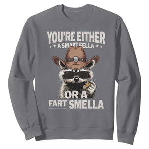 Funny You're Either A Smart Fella Or A Fart Smella Sweatshirt Cowboy Racoon TS11 Charcoal Print Your Wear