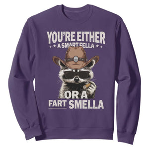 Funny You're Either A Smart Fella Or A Fart Smella Sweatshirt Cowboy Racoon TS11 Purple Print Your Wear