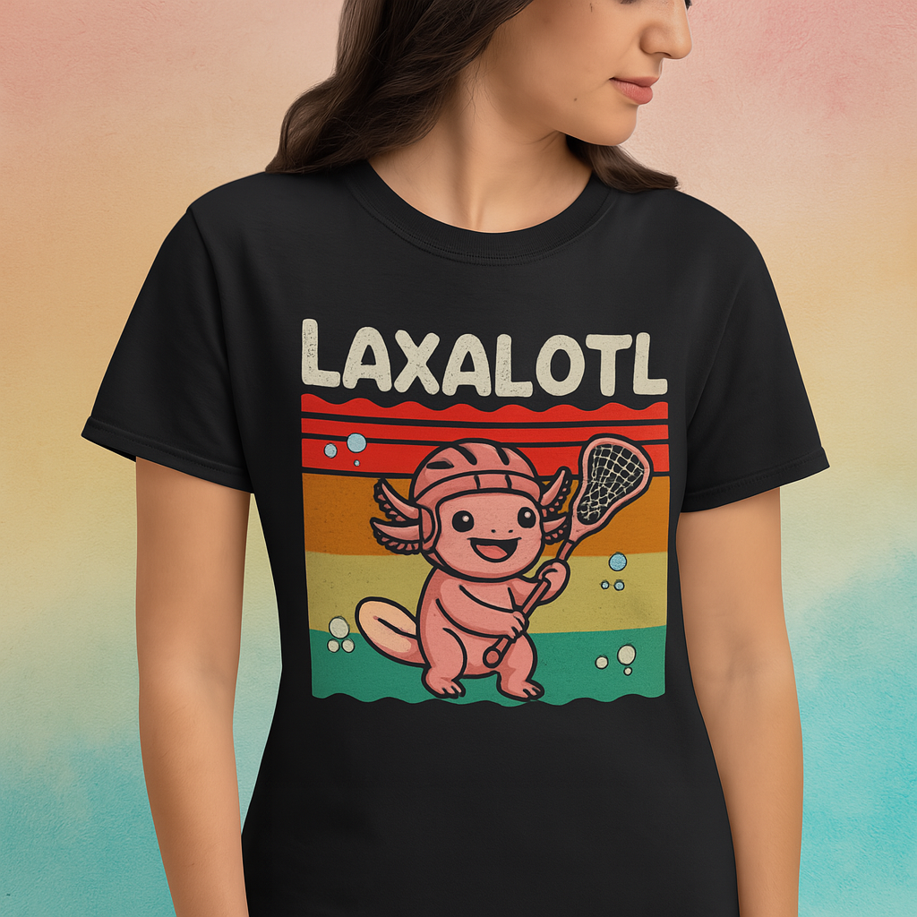 Funny Axolotl Lacrosse LAX Laxalotl T Shirt Lacrosse Player Retro Vintage TS11 Print Your Wear