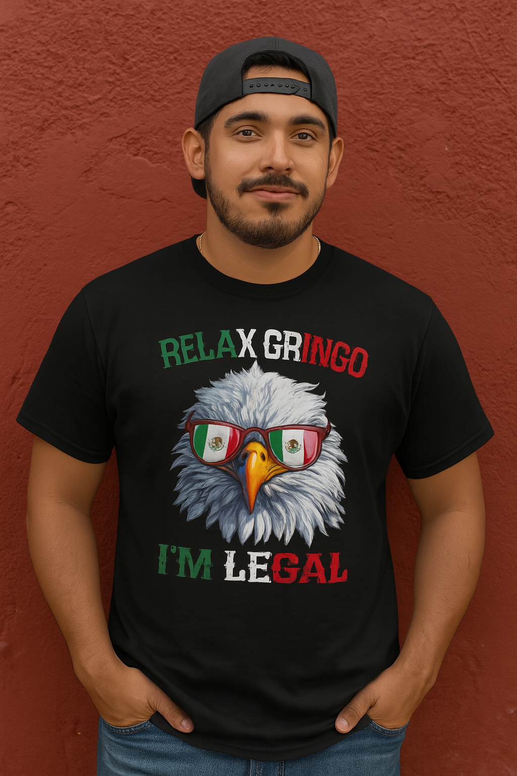 Funny Relax Gringo Im Legal T Shirt Cinco De Mayo Mexican Immigrant Bald Eagle TS11 Black Print Your Wear