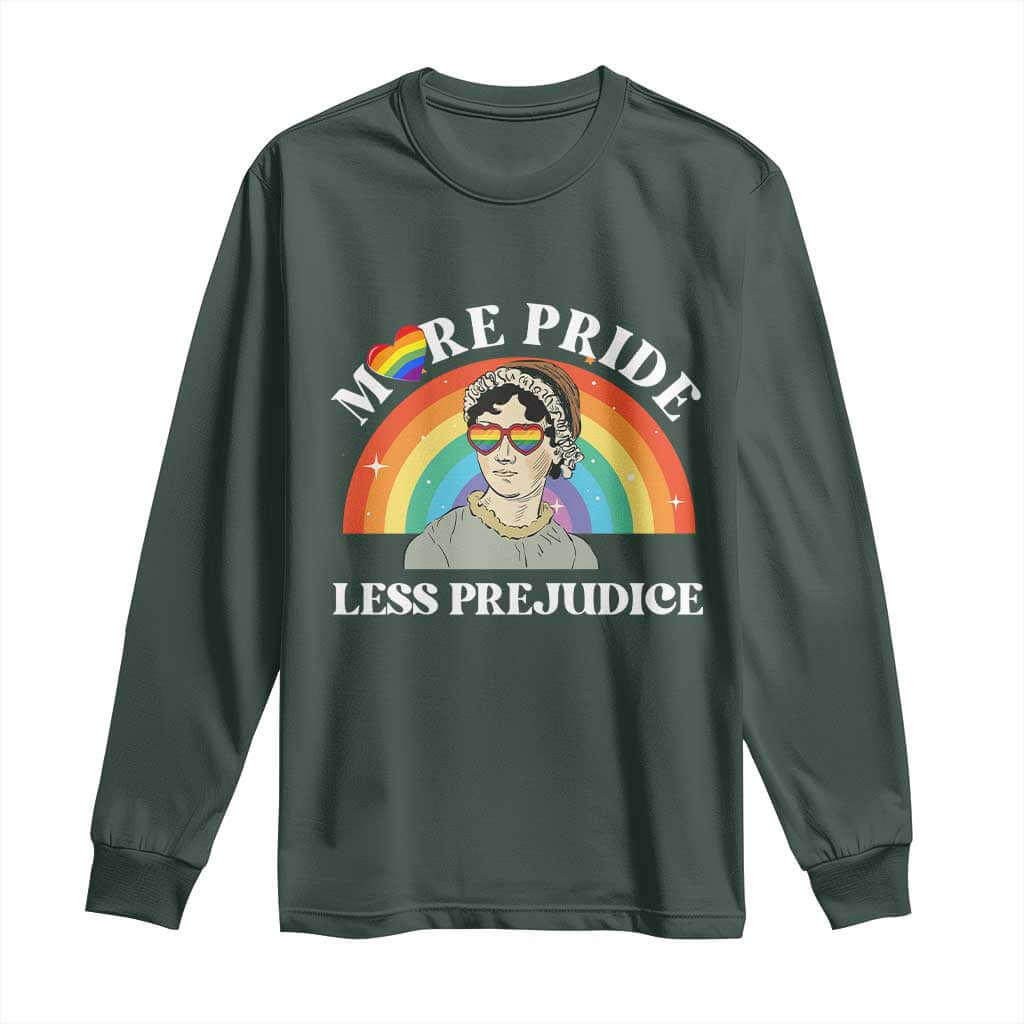Gay Pride Long Sleeve Shirt More Pride Less Prejudice LGBT Pride Month TS02 Dark Forest Green Print Your Wear
